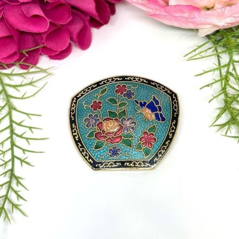 VINTAGE⚜️CLOISONNÉ Butterfly Floral Enameled Brooch